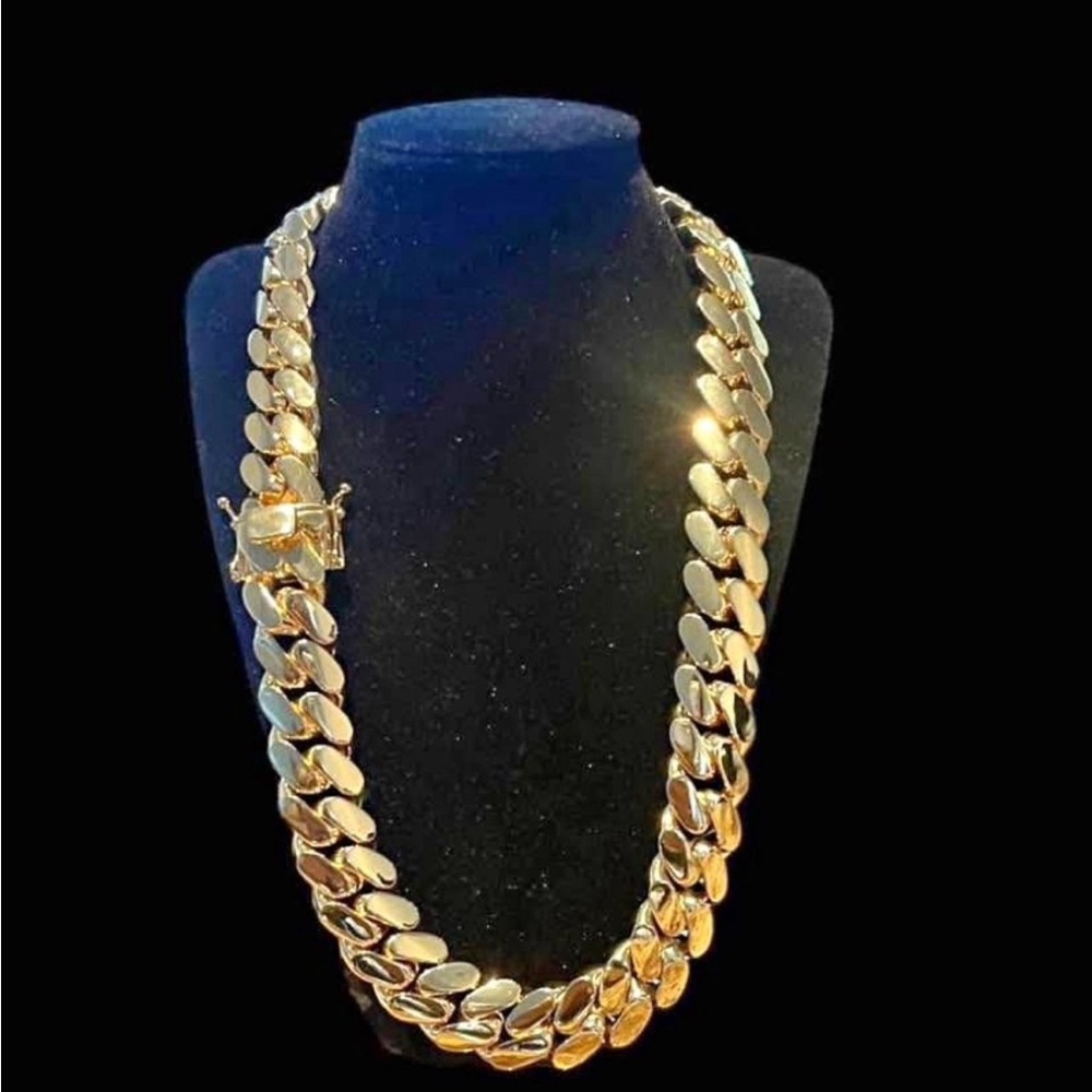 20mm Miami Cuban Link Gold Plated Chain Necklace 18k & 14k School Regular Lock